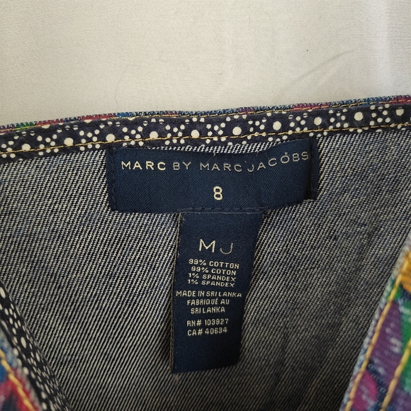 Marc By Marc Jacobs Overall Aztec Colorful Printed Denim Zip Up Mini Dress Sz 8 - Picture 10 of 16
